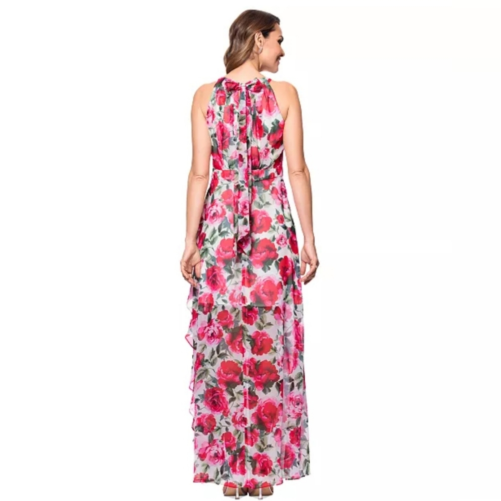 Betsy & Adam Pink and Green Floral Halter Maxi Dress - Picture 4 of 10